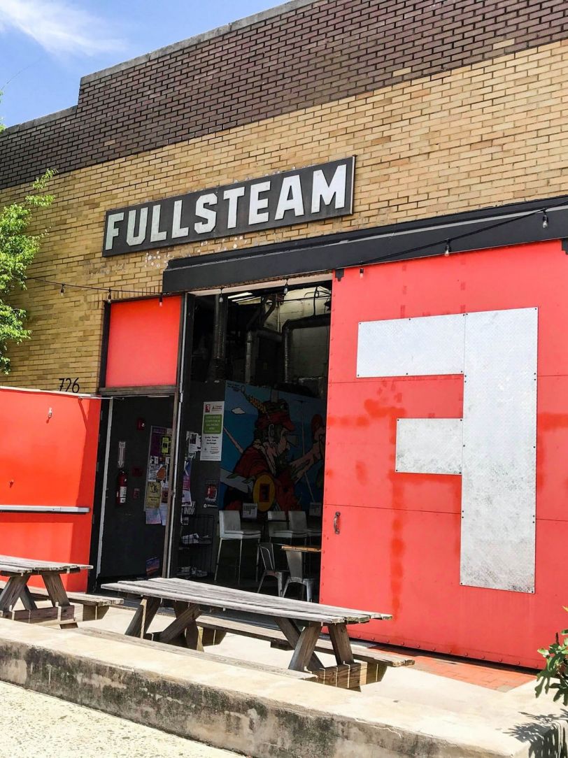 Fullsteam brewery exterior with picnic tables, Durham NC