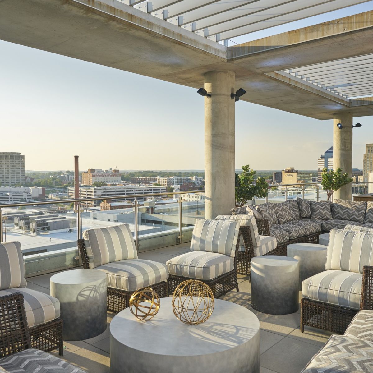 Van Alen apartments building rooftop viewing deck with plenty of lounge seating and 360 views